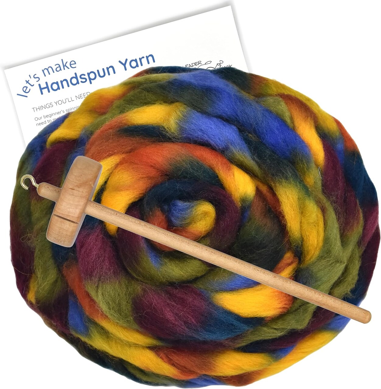 Learn to Spin Yarn - Beginner's Spinning Kit Includes Drop Spindle, Space Dyed Wool Roving and Printed Instructions with Video